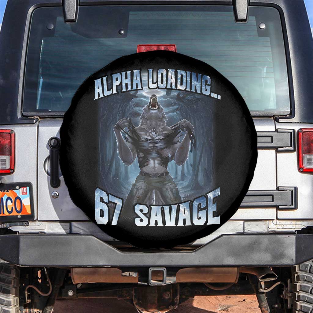 Funny 67 Alpha Wolf Spare Tire Cover Alpha Loading 67 Savage Six Seven Gen Z Meme TS11 No hole Black Print Your Wear