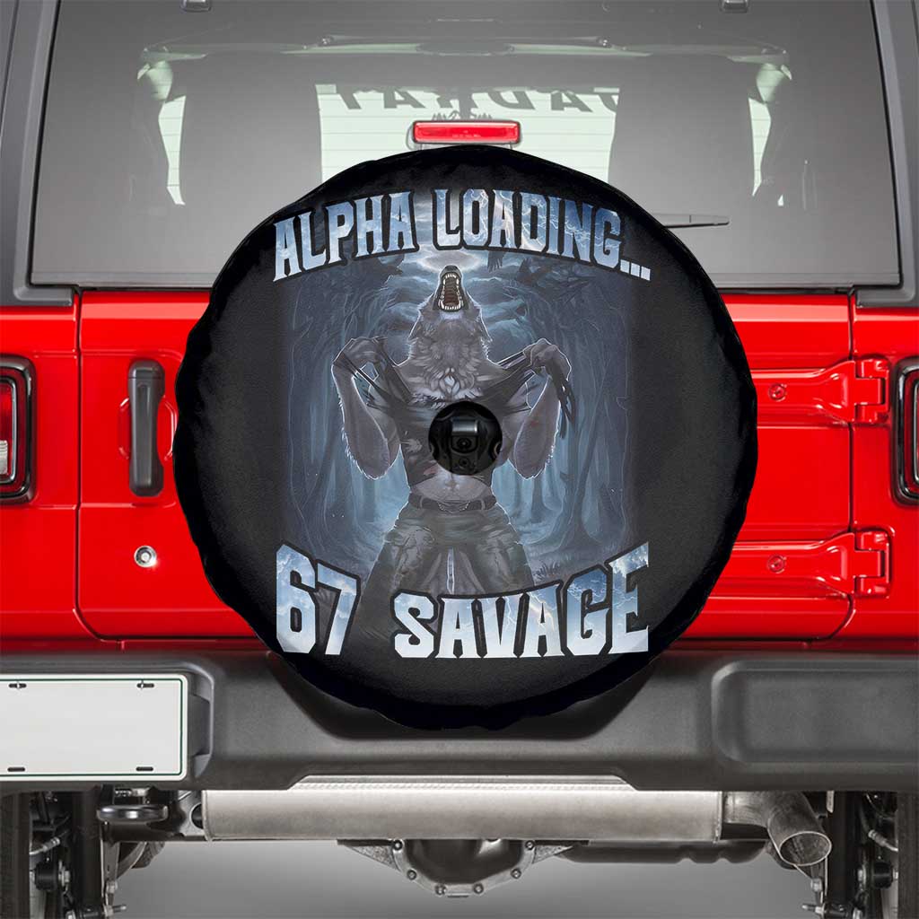 Funny 67 Alpha Wolf Spare Tire Cover Alpha Loading 67 Savage Six Seven Gen Z Meme TS11 Black Print Your Wear