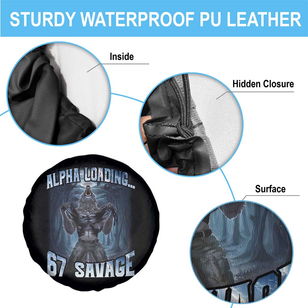 Funny 67 Alpha Wolf Spare Tire Cover Alpha Loading 67 Savage Six Seven Gen Z Meme TS11 Print Your Wear