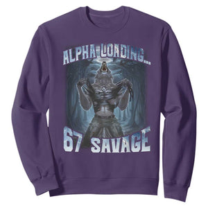 Funny 67 Alpha Wolf Sweatshirt Alpha Loading 67 Savage Six Seven Gen Z Meme TS11 Purple Print Your Wear