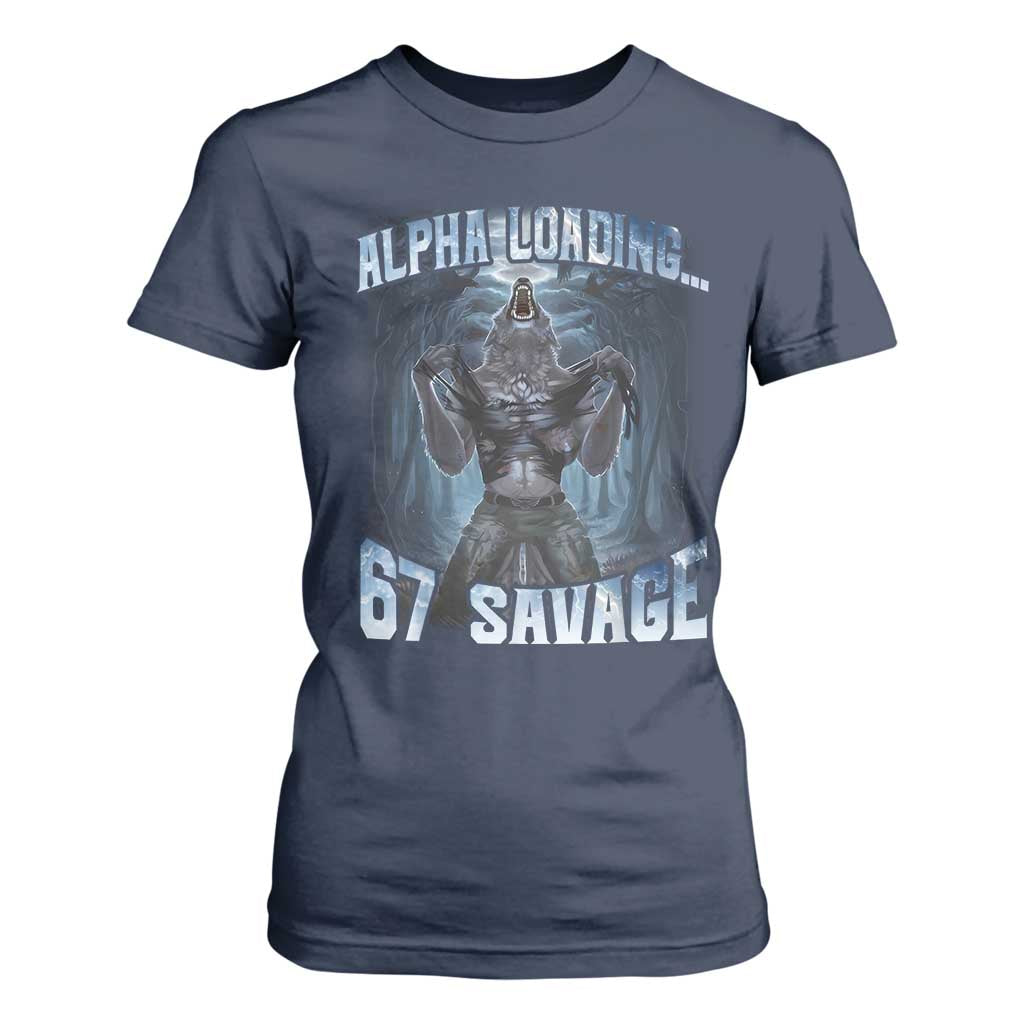 Funny 67 Alpha Wolf T Shirt For Women Alpha Loading 67 Savage Six Seven Gen Z Meme TS11 Navy Print Your Wear