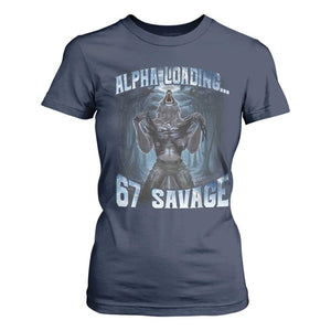 Funny 67 Alpha Wolf T Shirt For Women Alpha Loading 67 Savage Six Seven Gen Z Meme TS11 Navy Print Your Wear