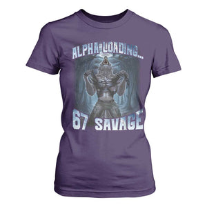 Funny 67 Alpha Wolf T Shirt For Women Alpha Loading 67 Savage Six Seven Gen Z Meme TS11 Purple Print Your Wear
