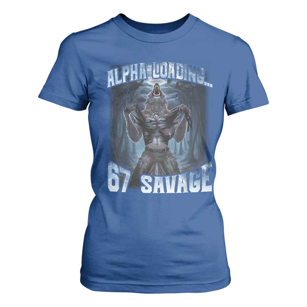 Funny 67 Alpha Wolf T Shirt For Women Alpha Loading 67 Savage Six Seven Gen Z Meme TS11 Royal Blue Print Your Wear
