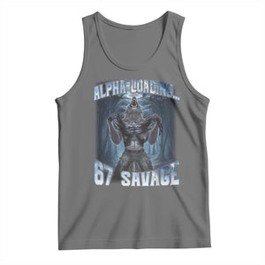 Funny 67 Alpha Wolf Tank Top Alpha Loading 67 Savage Six Seven Gen Z Meme TS11 Black Heather Print Your Wear