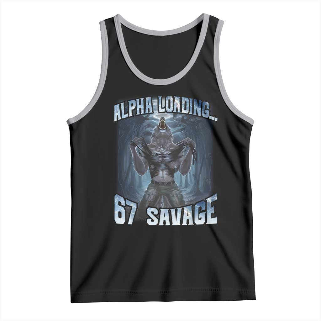 Funny 67 Alpha Wolf Tank Top Alpha Loading 67 Savage Six Seven Gen Z Meme TS11 Black Athletic Heather Print Your Wear