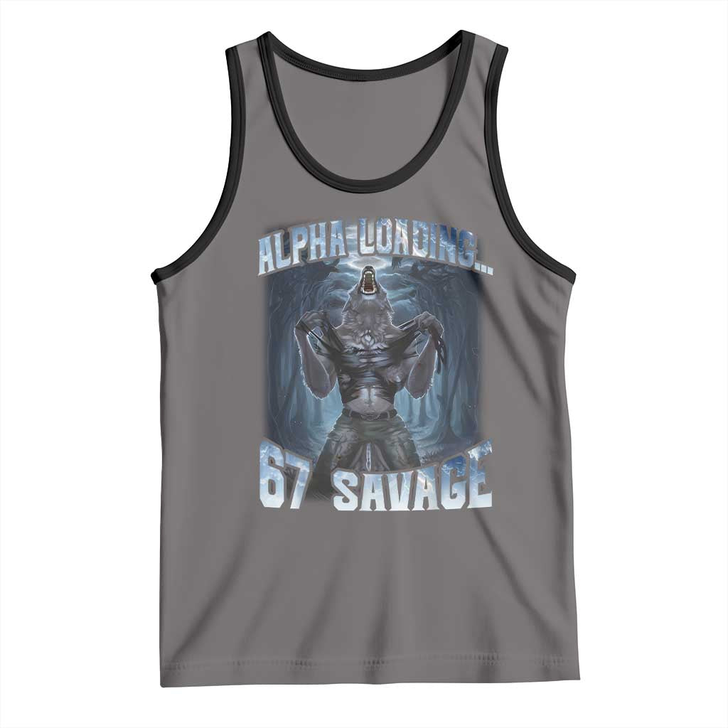 Funny 67 Alpha Wolf Tank Top Alpha Loading 67 Savage Six Seven Gen Z Meme TS11 Deep Heather Black Print Your Wear