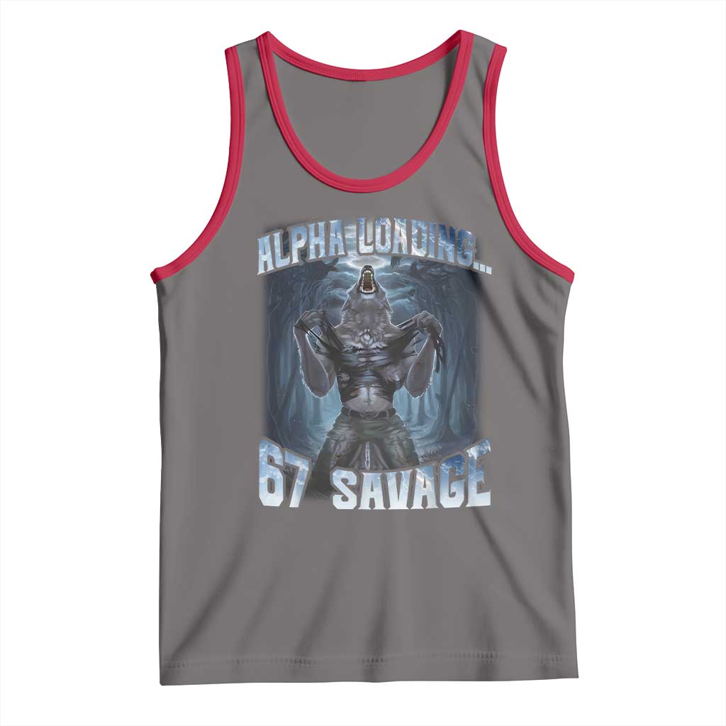 Funny 67 Alpha Wolf Tank Top Alpha Loading 67 Savage Six Seven Gen Z Meme TS11 Deep Heather Red Print Your Wear