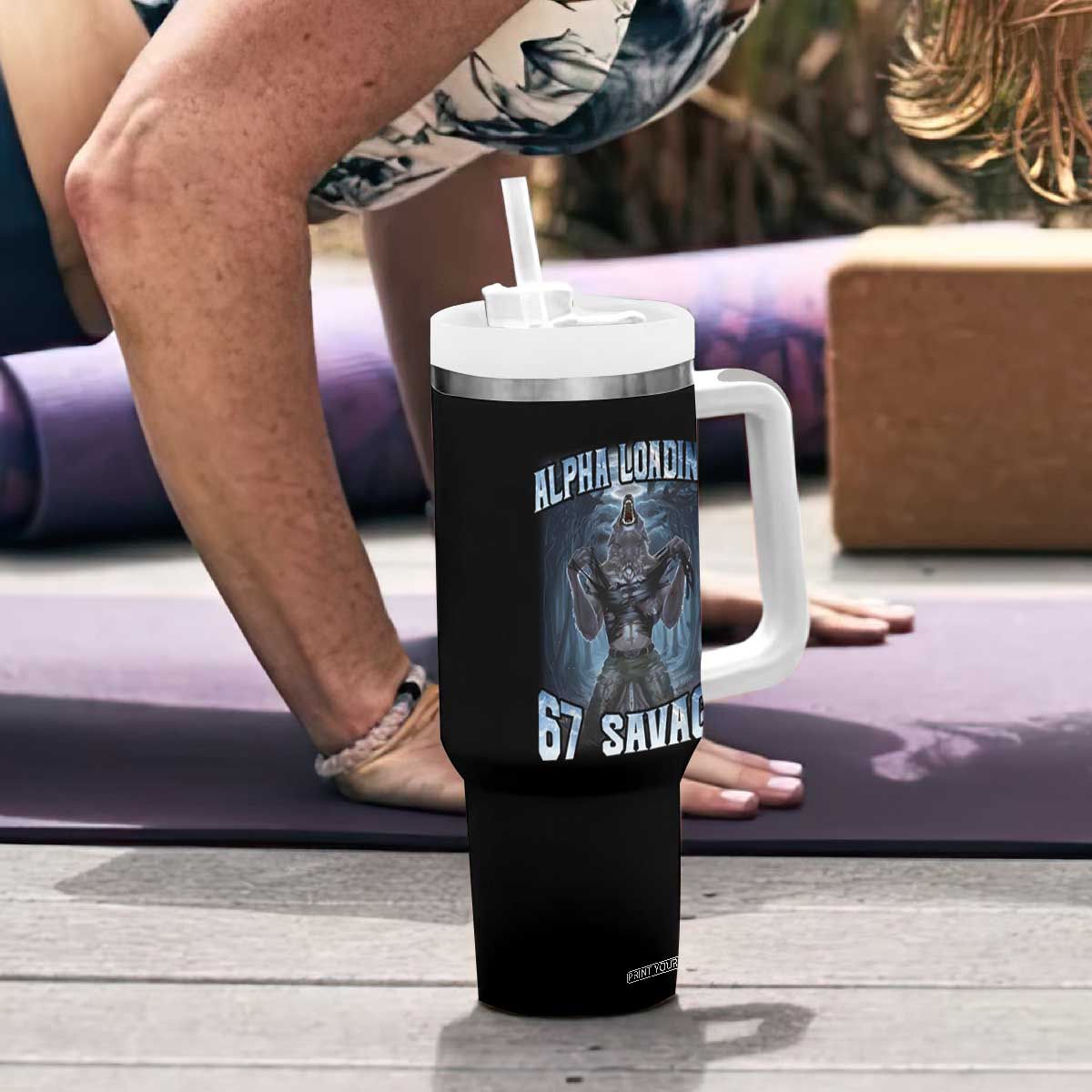 Funny 67 Alpha Wolf Tumbler With Handle Alpha Loading 67 Savage Six Seven Gen Z Meme TS11 Print Your Wear