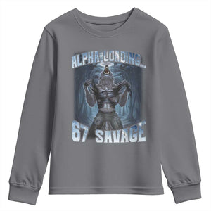 Funny 67 Alpha Wolf Youth Sweatshirt Alpha Loading 67 Savage Six Seven Gen Z Meme TS11 Charcoal Print Your Wear