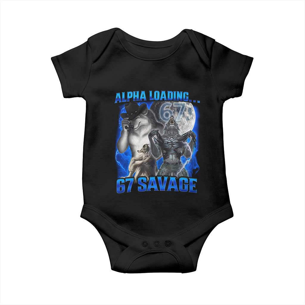 Funny Six Seven Alpha Wolf Baby Onesie Alpha Loading 67 Savage Wolves Moon Meme TS11 Black Print Your Wear
