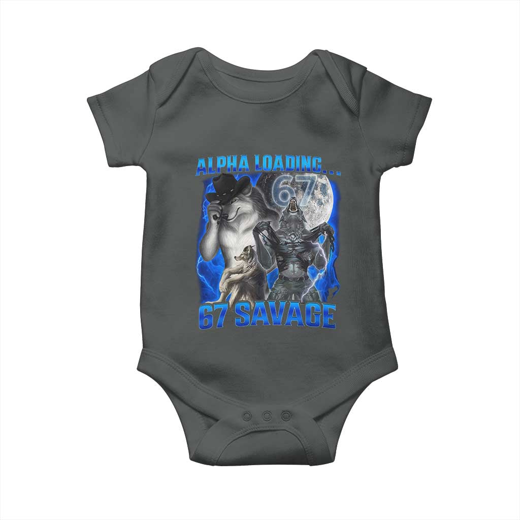 Funny Six Seven Alpha Wolf Baby Onesie Alpha Loading 67 Savage Wolves Moon Meme TS11 Dark Heather Print Your Wear