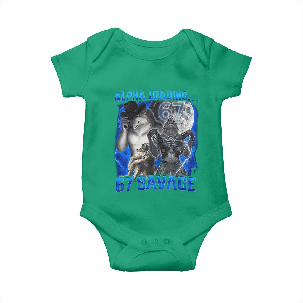 Funny Six Seven Alpha Wolf Baby Onesie Alpha Loading 67 Savage Wolves Moon Meme TS11 Irish Green Print Your Wear