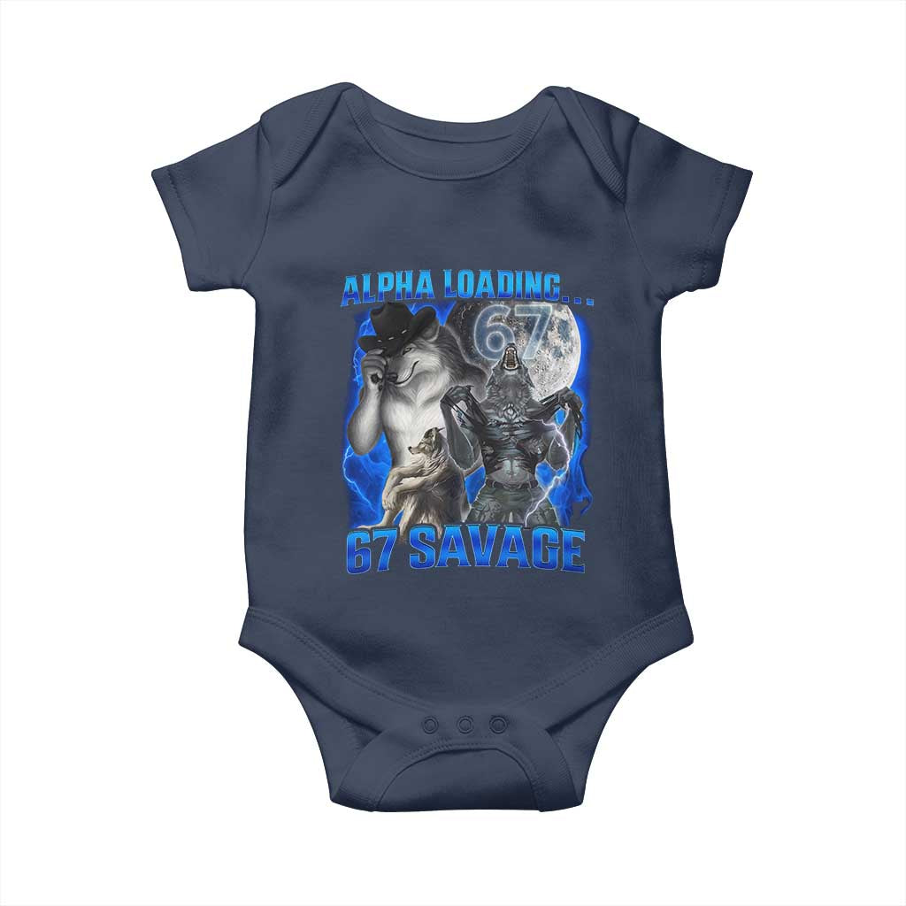 Funny Six Seven Alpha Wolf Baby Onesie Alpha Loading 67 Savage Wolves Moon Meme TS11 Navy Print Your Wear
