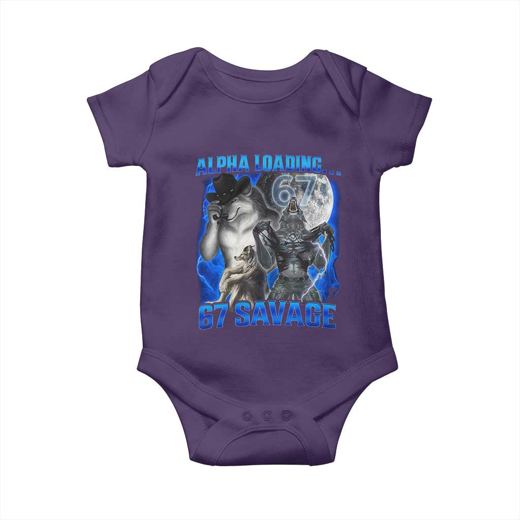 Funny Six Seven Alpha Wolf Baby Onesie Alpha Loading 67 Savage Wolves Moon Meme TS11 Purple Print Your Wear