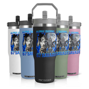 Funny Six Seven Alpha Wolf Flip Straw Tumbler Alpha Loading 67 Savage Wolves Moon Meme TS11 Print Your Wear