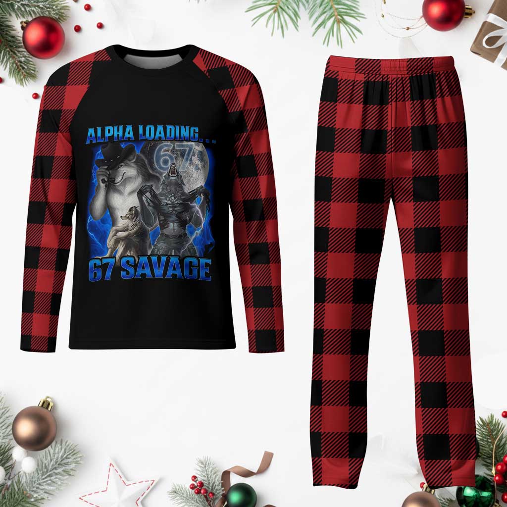 Funny Six Seven Alpha Wolf Plaid Pajama Set Alpha Loading 67 Savage Wolves Moon Meme TS11 Buffalo Plaid Print Your Wear