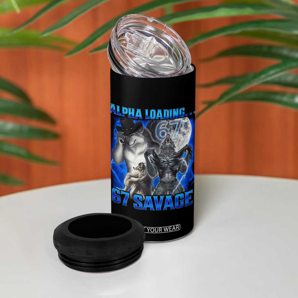 Funny Six Seven Alpha Wolf 4 in 1 Can Cooler Tumbler Alpha Loading 67 Savage Wolves Moon Meme TS11 Print Your Wear