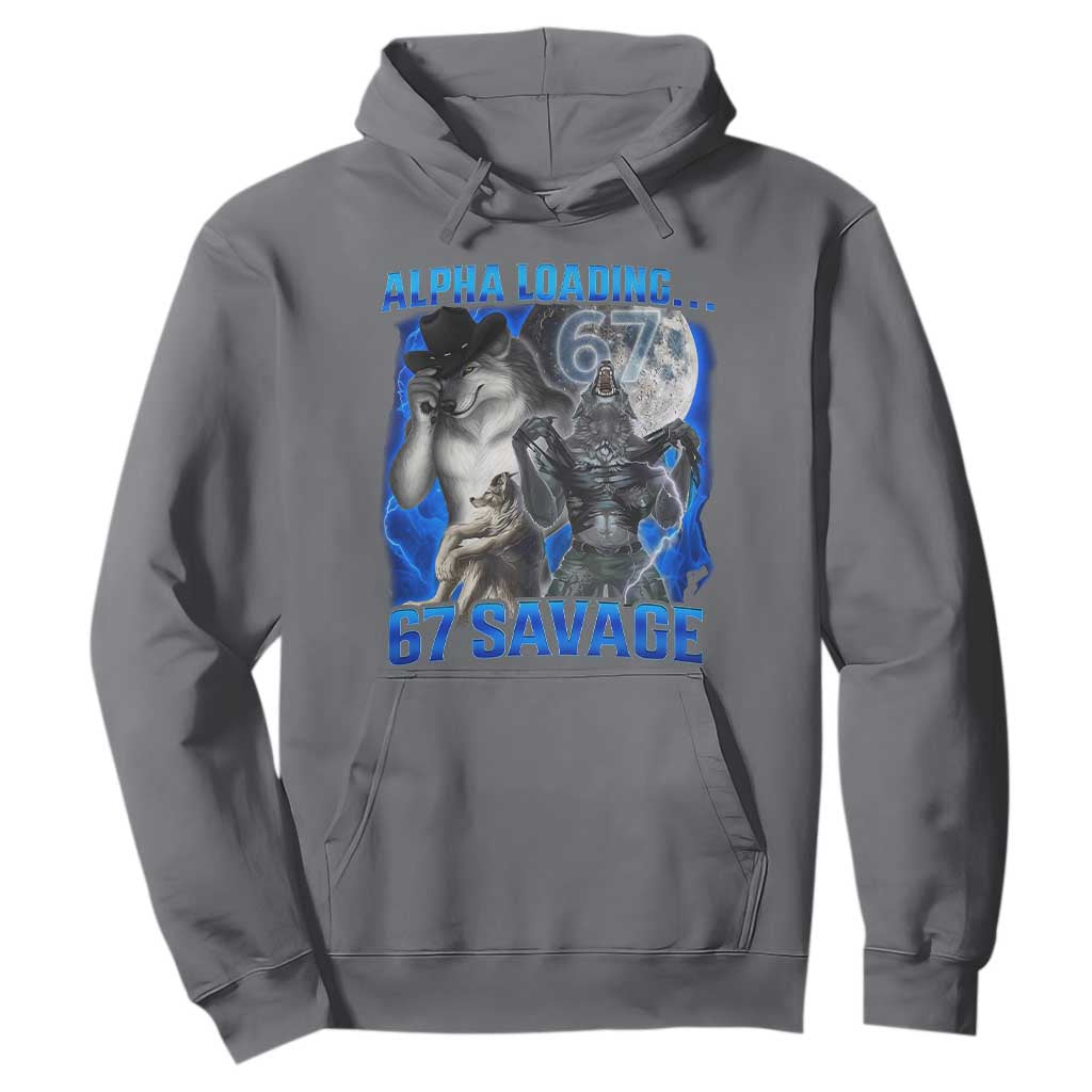 Funny Six Seven Alpha Wolf Hoodie Alpha Loading 67 Savage Wolves Moon Meme TS11 Charcoal Print Your Wear