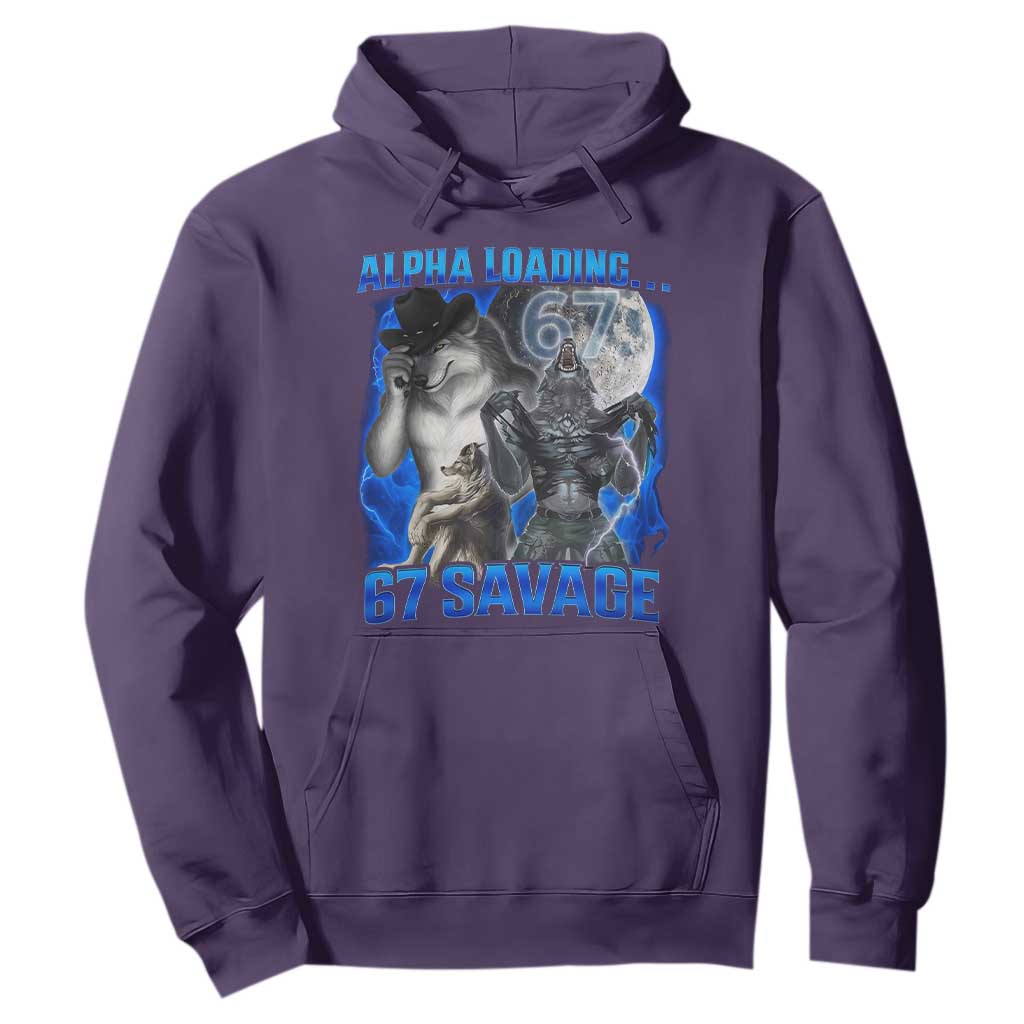 Funny Six Seven Alpha Wolf Hoodie Alpha Loading 67 Savage Wolves Moon Meme TS11 Purple Print Your Wear