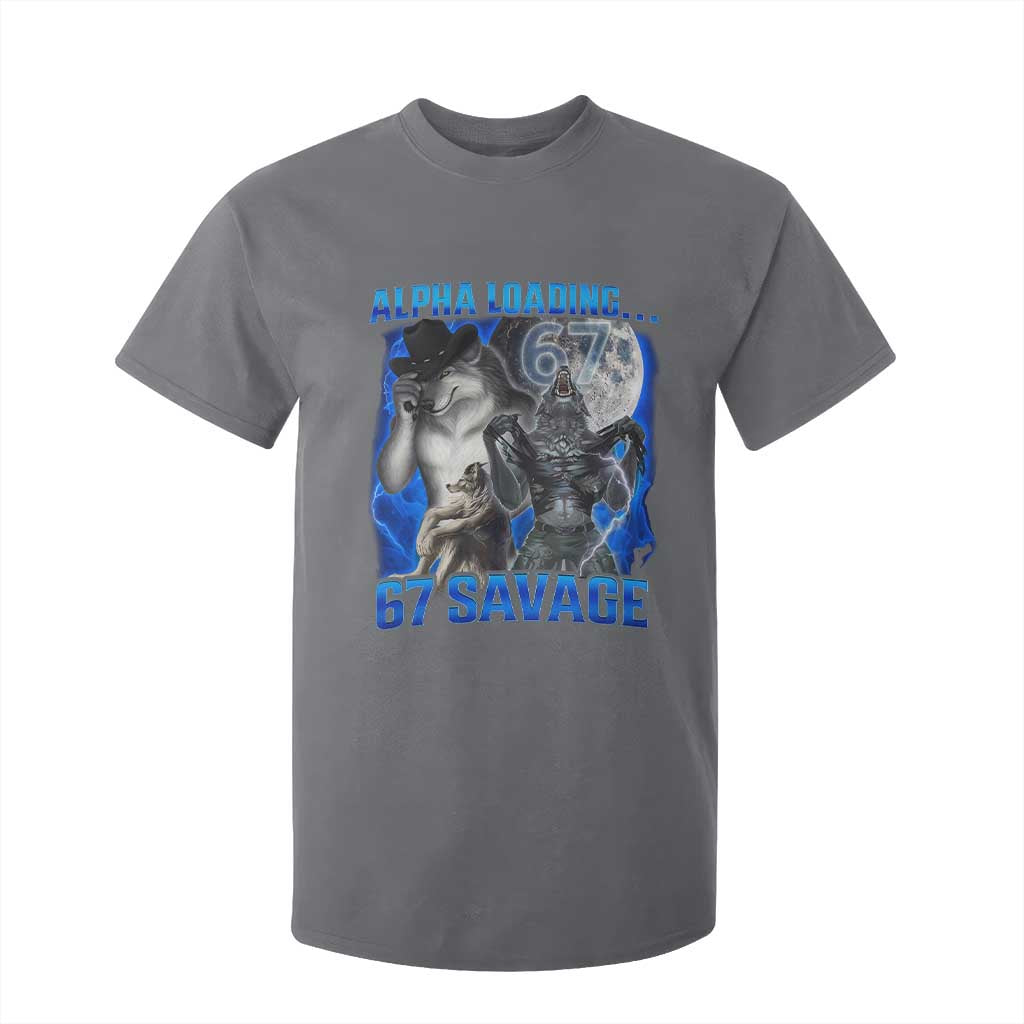 Funny Six Seven Alpha Wolf T Shirt For Kid Alpha Loading 67 Savage Wolves Moon Meme TS11 Charcoal Print Your Wear