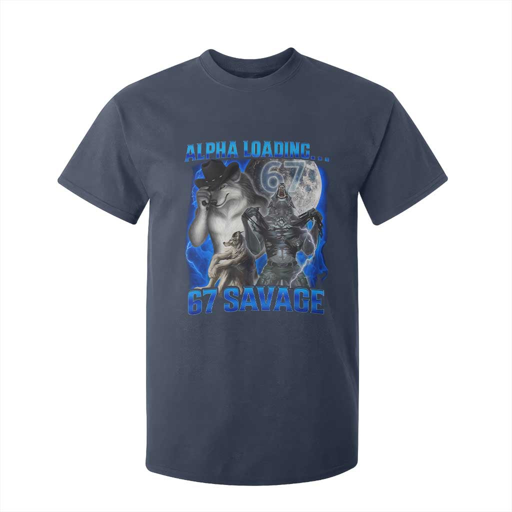 Funny Six Seven Alpha Wolf T Shirt For Kid Alpha Loading 67 Savage Wolves Moon Meme TS11 Navy Print Your Wear