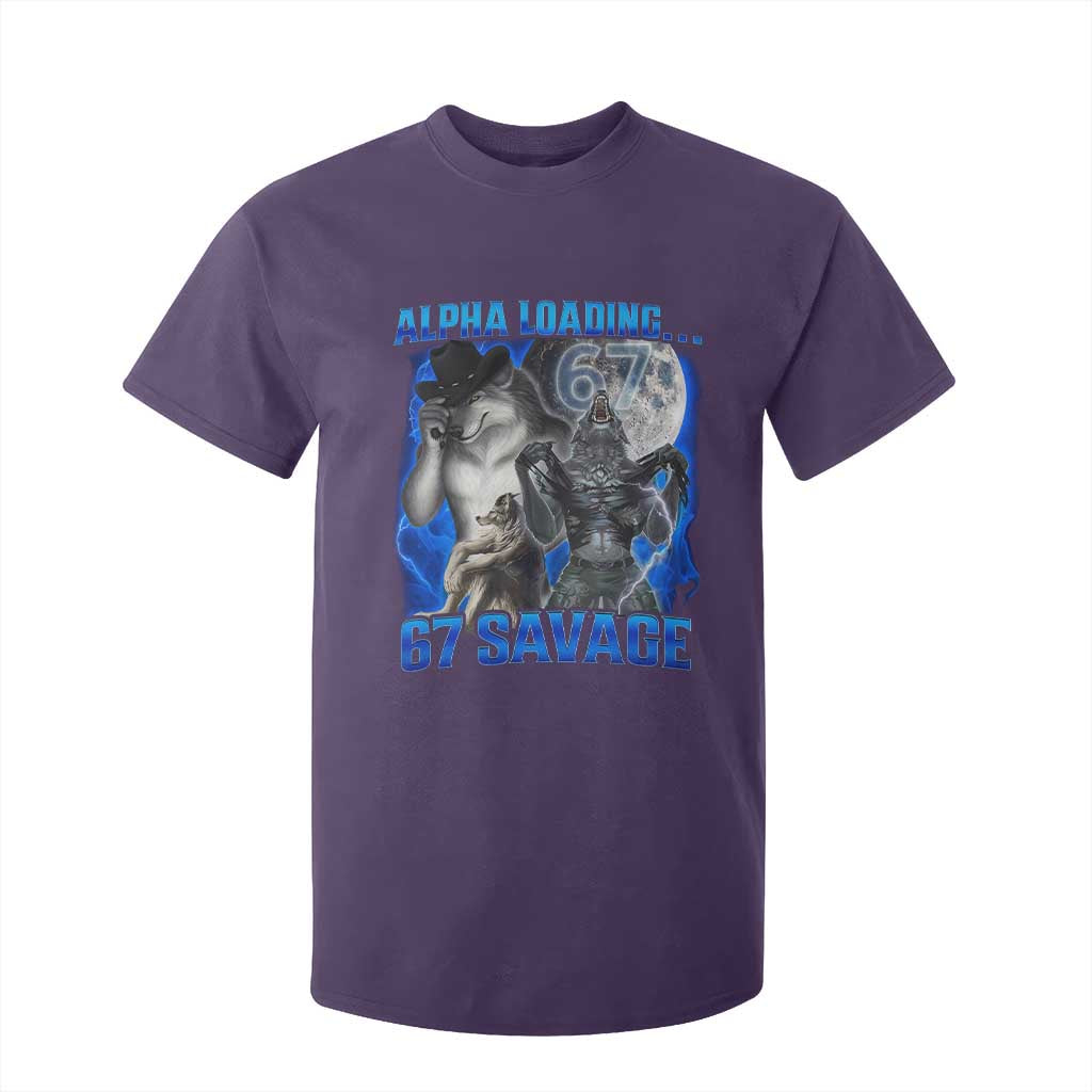 Funny Six Seven Alpha Wolf T Shirt For Kid Alpha Loading 67 Savage Wolves Moon Meme TS11 Purple Print Your Wear