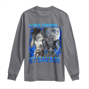 Funny Six Seven Alpha Wolf Long Sleeve Shirt Alpha Loading 67 Savage Wolves Moon Meme TS11 Charcoal Print Your Wear