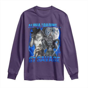 Funny Six Seven Alpha Wolf Long Sleeve Shirt Alpha Loading 67 Savage Wolves Moon Meme TS11 Purple Print Your Wear