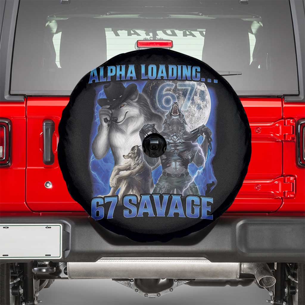 Funny Six Seven Alpha Wolf Spare Tire Cover Alpha Loading 67 Savage Wolves Moon Meme TS11 Black Print Your Wear