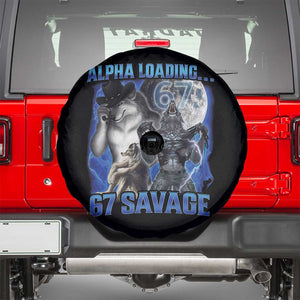 Funny Six Seven Alpha Wolf Spare Tire Cover Alpha Loading 67 Savage Wolves Moon Meme TS11 Black Print Your Wear