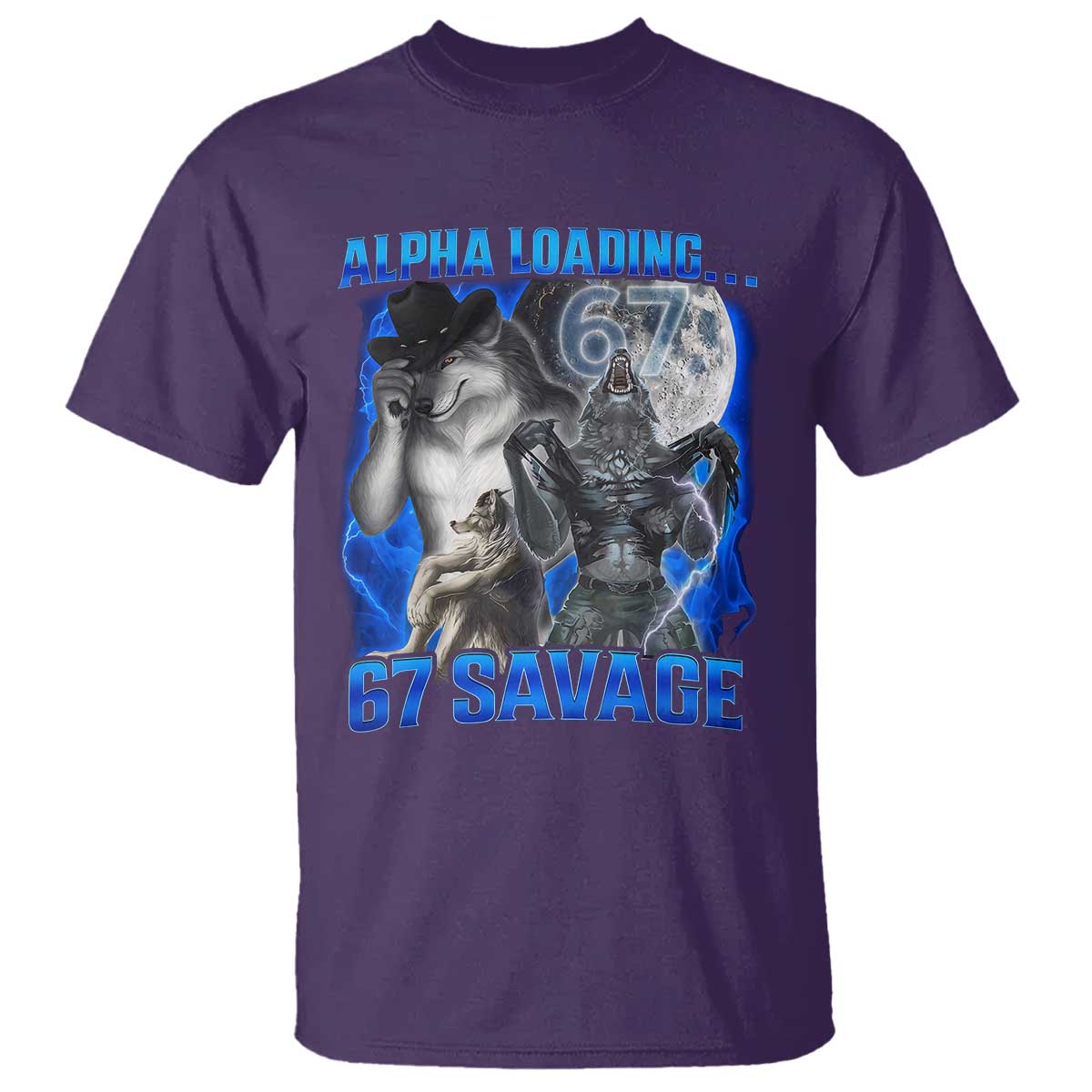 Funny Six Seven Alpha Wolf T Shirt Alpha Loading 67 Savage Wolves Moon Meme TS11 Purple Print Your Wear