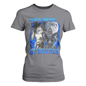 Funny Six Seven Alpha Wolf T Shirt For Women Alpha Loading 67 Savage Wolves Moon Meme TS11 Charcoal Print Your Wear