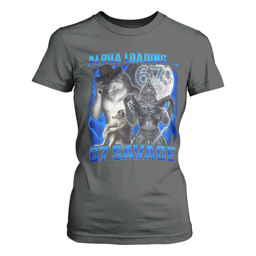 Funny Six Seven Alpha Wolf T Shirt For Women Alpha Loading 67 Savage Wolves Moon Meme TS11 Dark Heather Print Your Wear