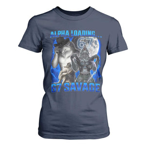 Funny Six Seven Alpha Wolf T Shirt For Women Alpha Loading 67 Savage Wolves Moon Meme TS11 Navy Print Your Wear