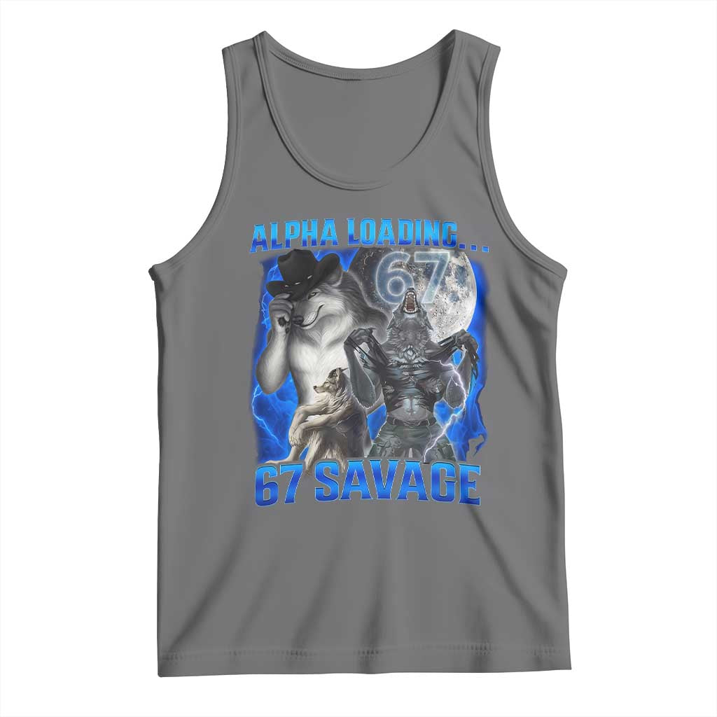 Funny Six Seven Alpha Wolf Tank Top Alpha Loading 67 Savage Wolves Moon Meme TS11 Black Heather Print Your Wear
