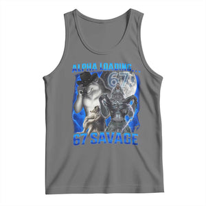 Funny Six Seven Alpha Wolf Tank Top Alpha Loading 67 Savage Wolves Moon Meme TS11 Black Heather Print Your Wear
