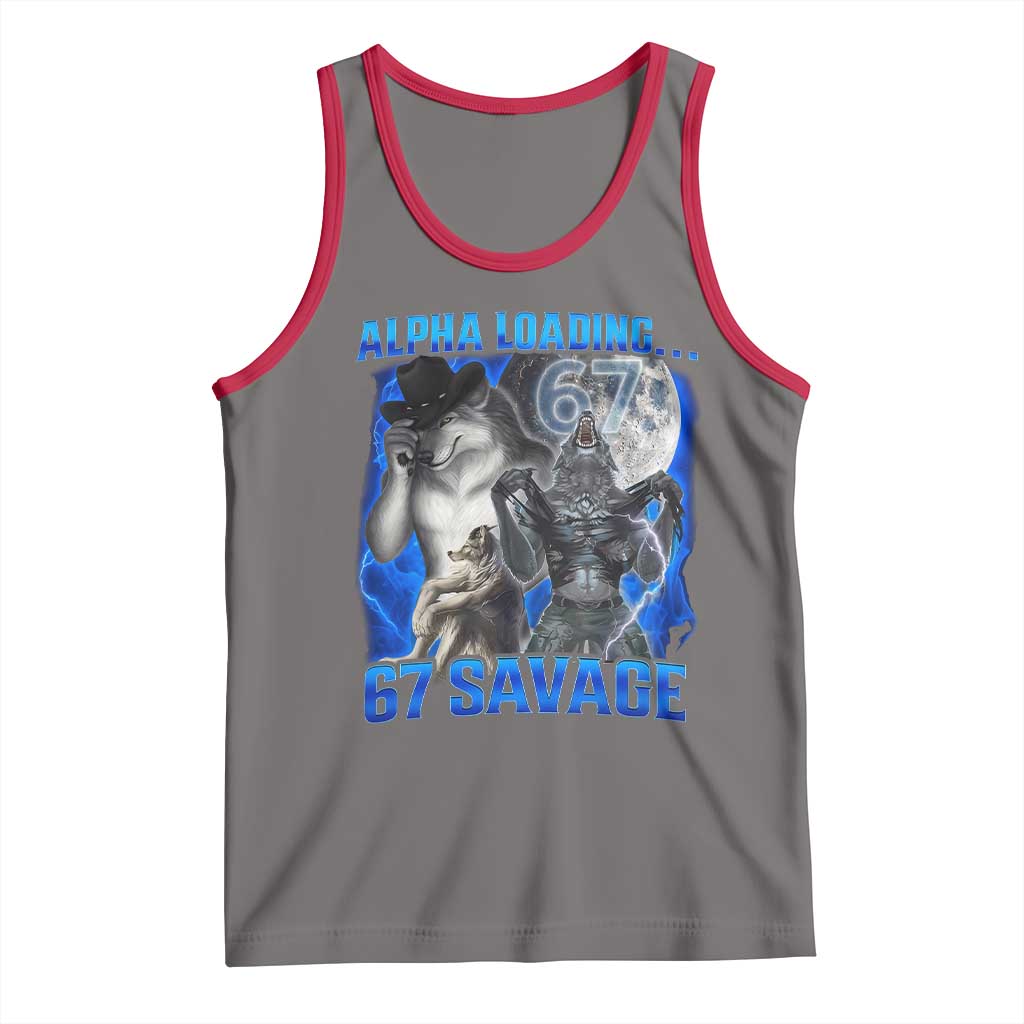 Funny Six Seven Alpha Wolf Tank Top Alpha Loading 67 Savage Wolves Moon Meme TS11 Deep Heather Red Print Your Wear