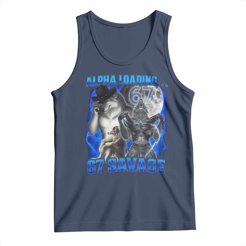 Funny Six Seven Alpha Wolf Tank Top Alpha Loading 67 Savage Wolves Moon Meme TS11 Navy Print Your Wear