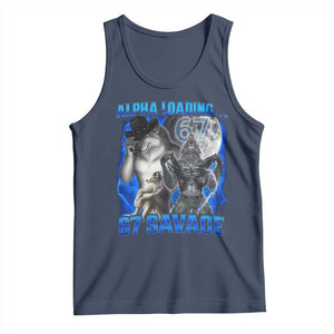 Funny Six Seven Alpha Wolf Tank Top Alpha Loading 67 Savage Wolves Moon Meme TS11 Navy Print Your Wear