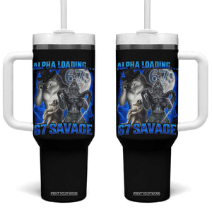 Funny Six Seven Alpha Wolf Tumbler With Handle Alpha Loading 67 Savage Wolves Moon Meme TS11 One Size: 40 oz Black Print Your Wear