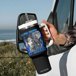 Funny Six Seven Alpha Wolf Tumbler With Handle Alpha Loading 67 Savage Wolves Moon Meme TS11 Print Your Wear