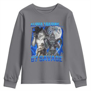 Funny Six Seven Alpha Wolf Youth Sweatshirt Alpha Loading 67 Savage Wolves Moon Meme TS11 Charcoal Print Your Wear
