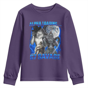 Funny Six Seven Alpha Wolf Youth Sweatshirt Alpha Loading 67 Savage Wolves Moon Meme TS11 Purple Print Your Wear