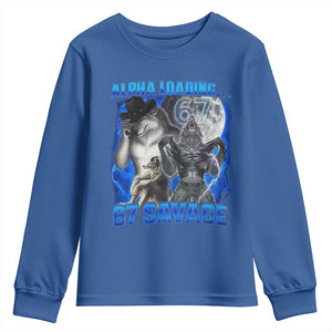 Funny Six Seven Alpha Wolf Youth Sweatshirt Alpha Loading 67 Savage Wolves Moon Meme TS11 Royal Blue Print Your Wear