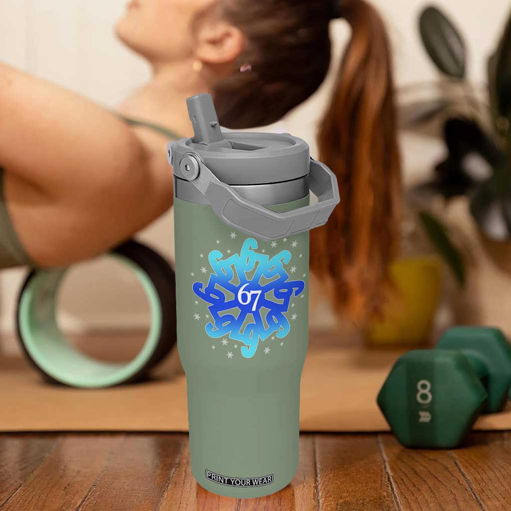 Funny 67 Christmas Snowflake Flip Straw Tumbler Six Seven Meme Xmas TS11 One Size: 30 oz Moss Green Print Your Wear