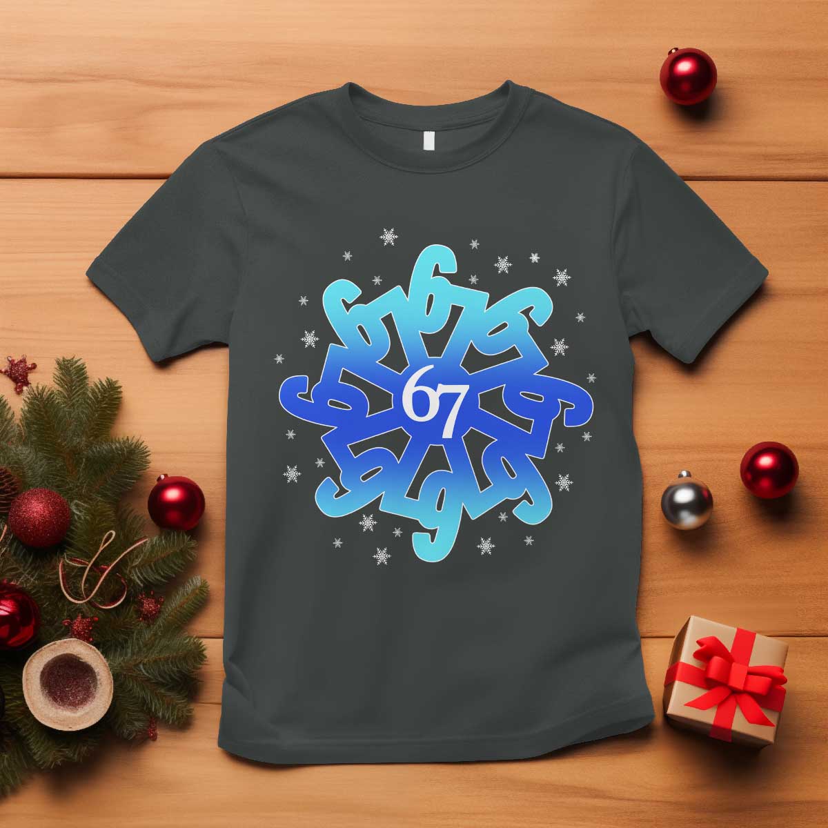 Funny 67 Christmas Snowflake T Shirt Six Seven Meme Xmas TS11 Dark Heather Print Your Wear