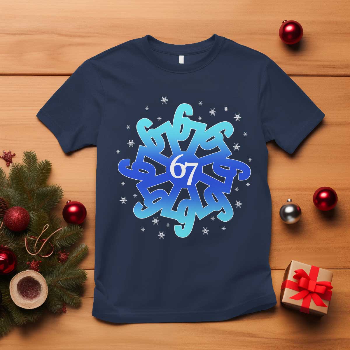 Funny 67 Christmas Snowflake T Shirt Six Seven Meme Xmas TS11 Navy Print Your Wear