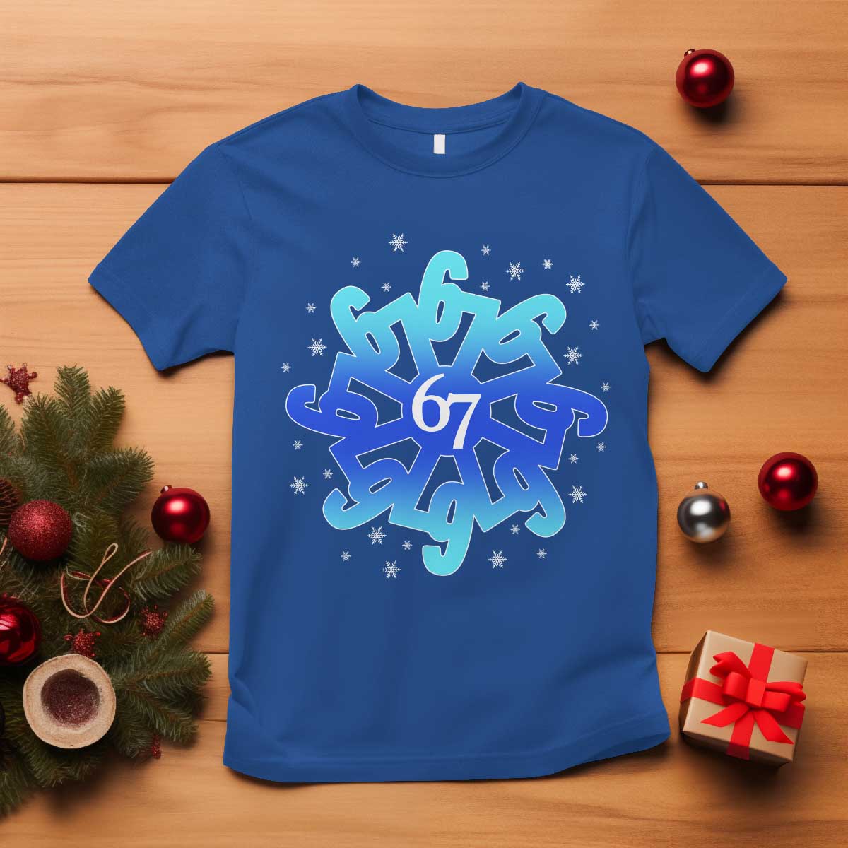 Funny 67 Christmas Snowflake T Shirt Six Seven Meme Xmas TS11 Royal Blue Print Your Wear