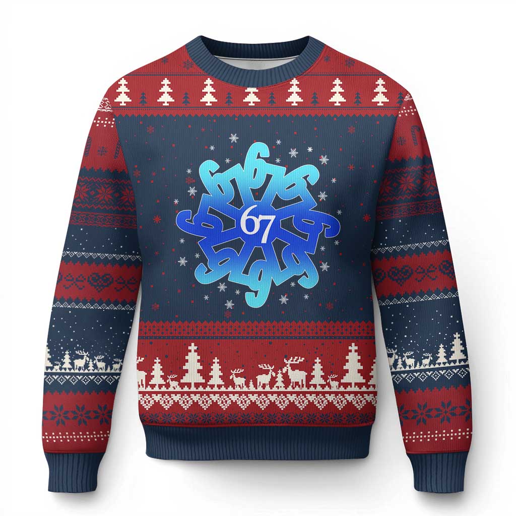 Funny 67 Xmas Snowflake Ugly Christmas Sweater Six Seven Meme Xmas TS11 Navy Red Print Your Wear